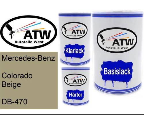 Mercedes-Benz, Colorado Beige, DB-470: 500ml Lackdose + 500ml Klarlack + 250ml Härter - Set, von ATW Autoteile West.